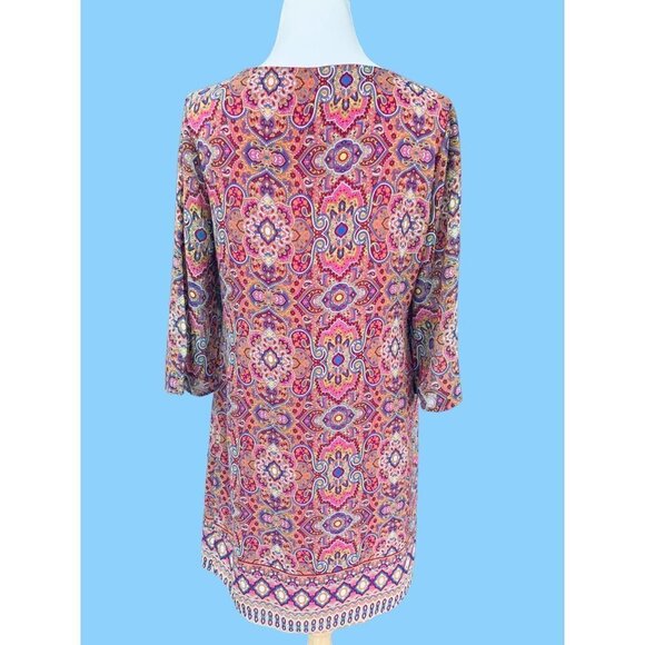 TACERA LADIES KEYHOLE FRONT ABSTRACT PAISLEY QUARTER SLEEVE LINED DRESS EUC M - Picture 8 of 8